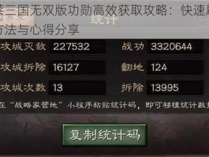 胡莱三国无双版功勋高效获取攻略：快速刷功勋方法与心得分享