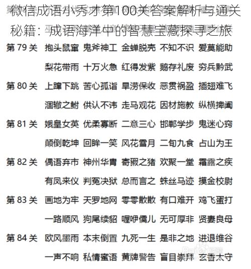 微信成语小秀才第100关答案解析与通关秘籍：成语海洋中的智慧宝藏探寻之旅