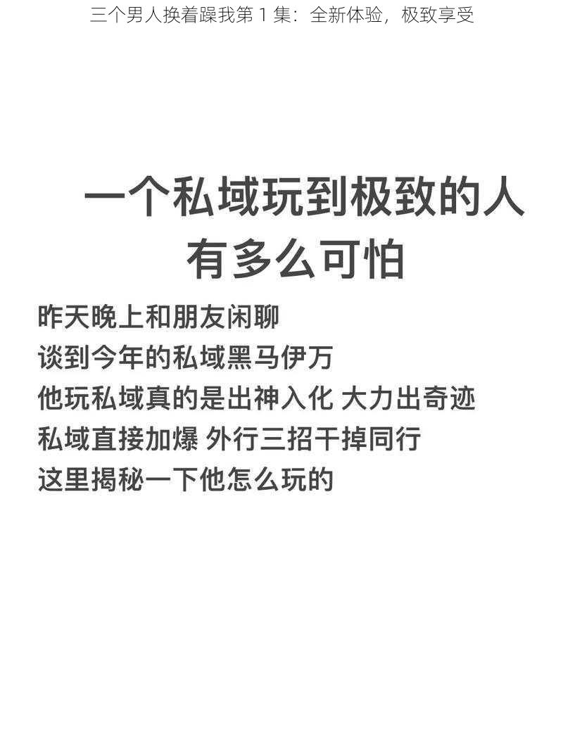 三个男人换着躁我第 1 集：全新体验，极致享受