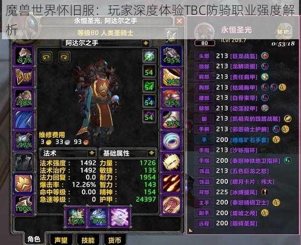 魔兽世界怀旧服：玩家深度体验TBC防骑职业强度解析