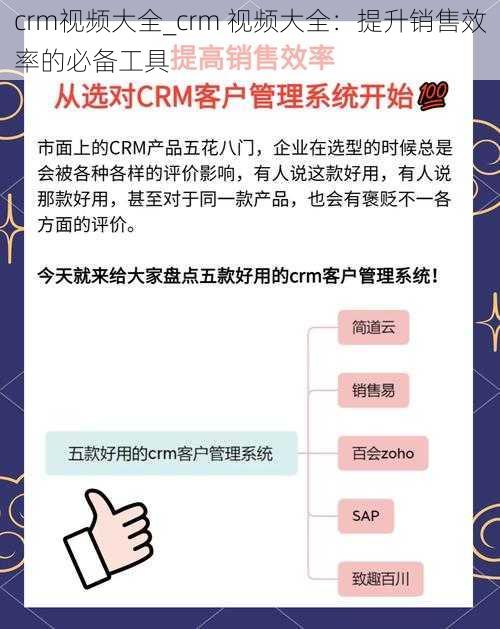 crm视频大全_crm 视频大全：提升销售效率的必备工具