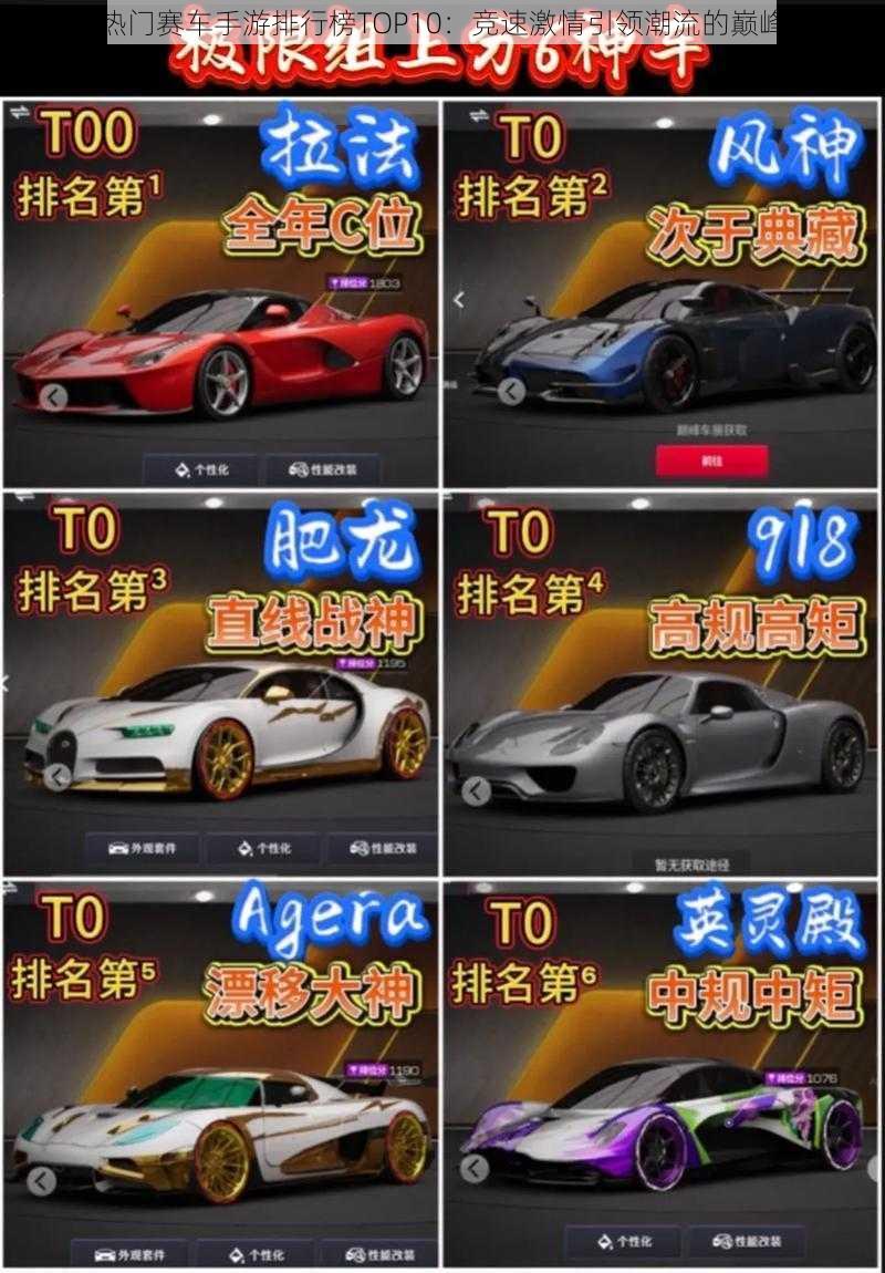 全球热门赛车手游排行榜TOP10：竞速激情引领潮流的巅峰之战