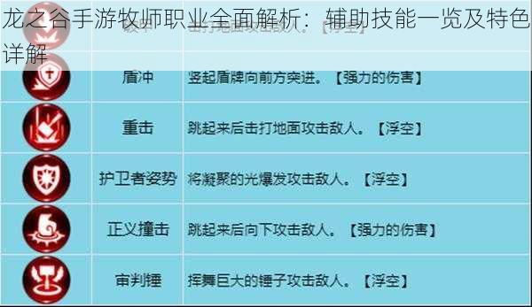 龙之谷手游牧师职业全面解析：辅助技能一览及特色详解