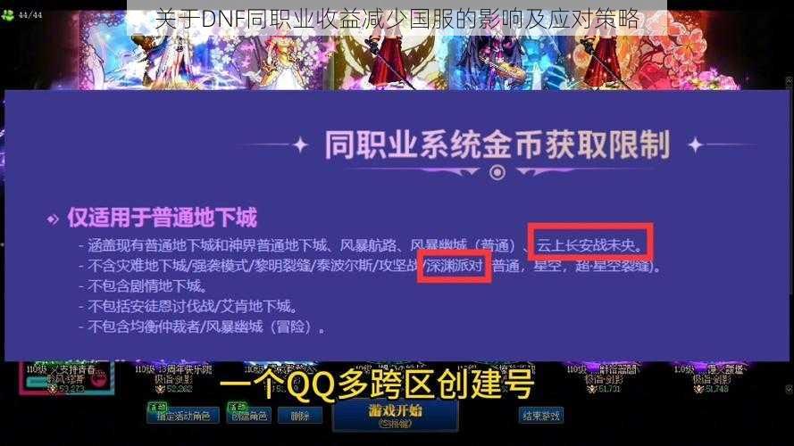 关于DNF同职业收益减少国服的影响及应对策略